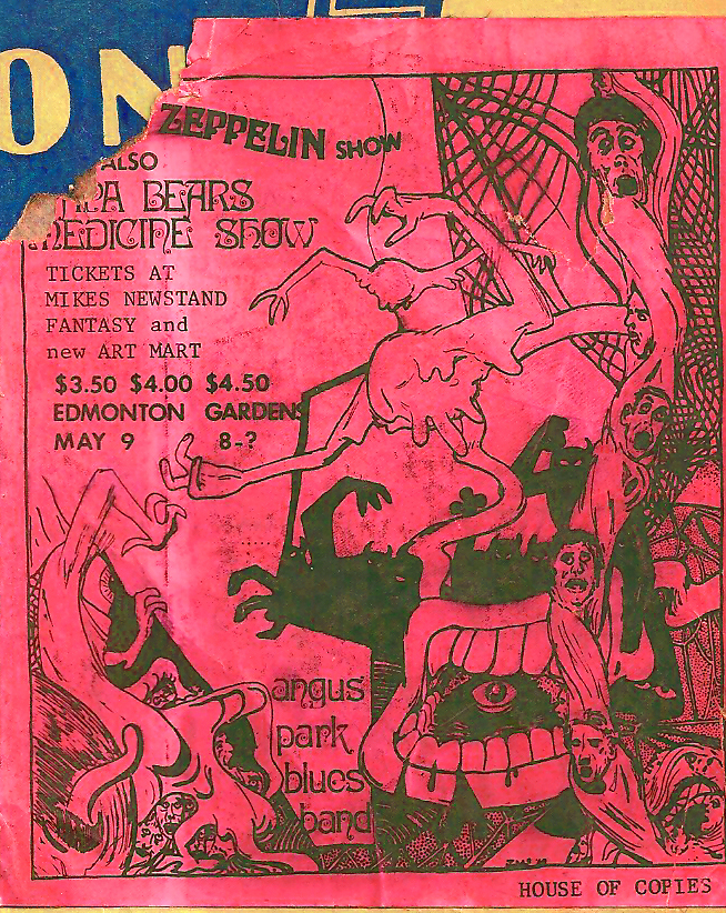Led Zeppelin Concert  Sticker At The Edmonton Gardens 1969 with Angus Park Blues Band Opening